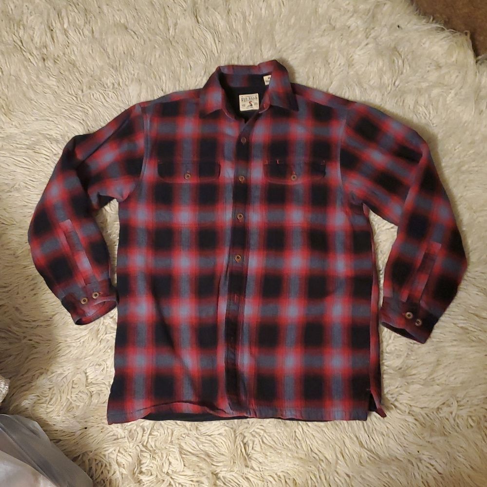 RedHead‎ Fleece Lined Flannel Button Up Shirt Mens L Red Plaid Long Sleeve